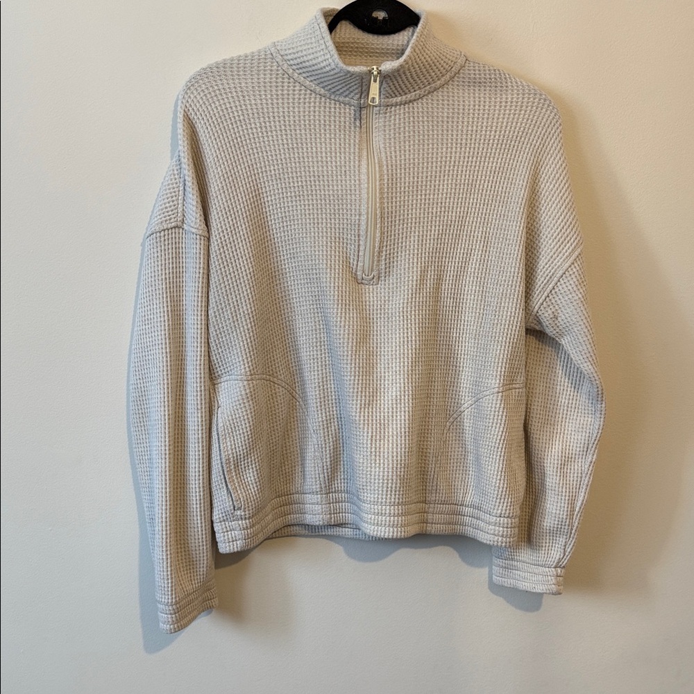 Aerie Waffle Knit Half-Zip Sweater | Size Medium | Cozy Neutral